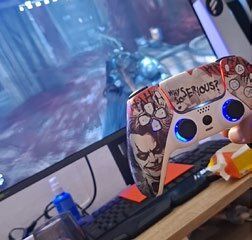 A client holding his custom controller
