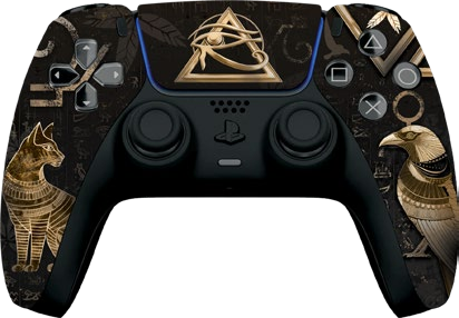 PS5 controller with a golden Egyptian design
