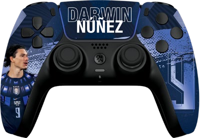 PS5 controller with a Darwin Núñez football design