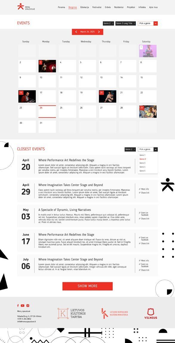 Events calendar and upcoming events list